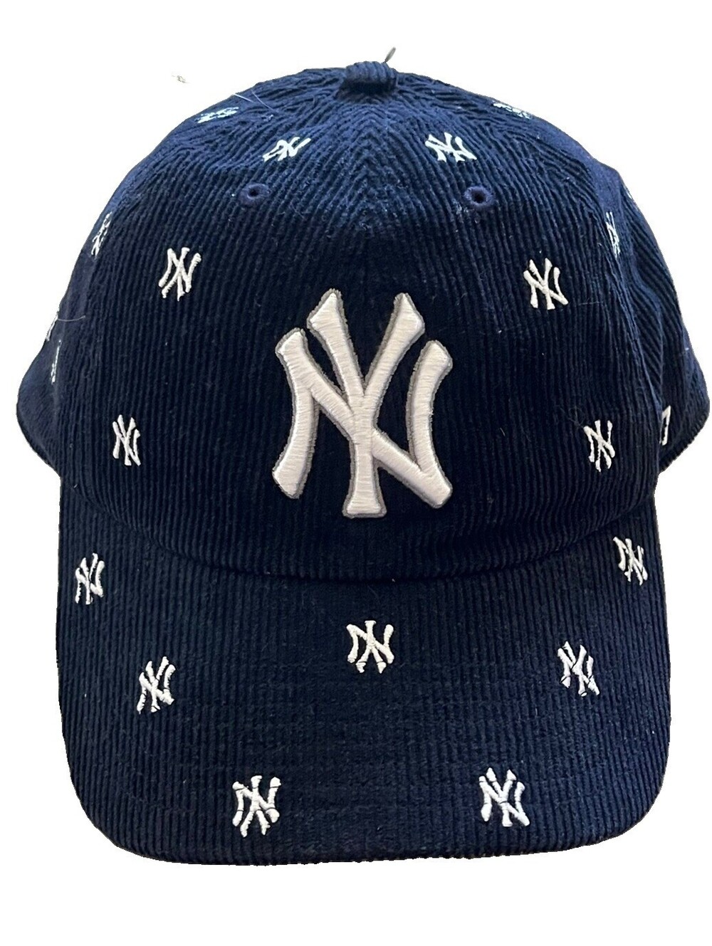 47 Brand New York Yankees Corduroy Baseball Cap Navy Blue All Over Logo Hat OSFA